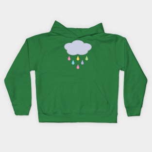 Raining Rainbow Raindrop Rain Cloud in Green Kids Hoodie